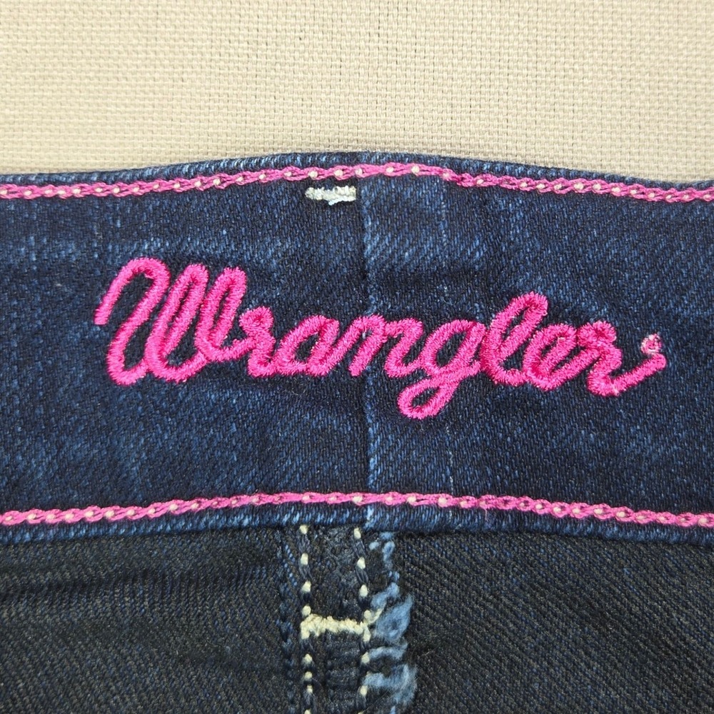 Wrangler Jeans Bootcut Dark Wash Contrast Stitch Embroidered Blue Women 3/4 x 32 - Picture 7 of 12